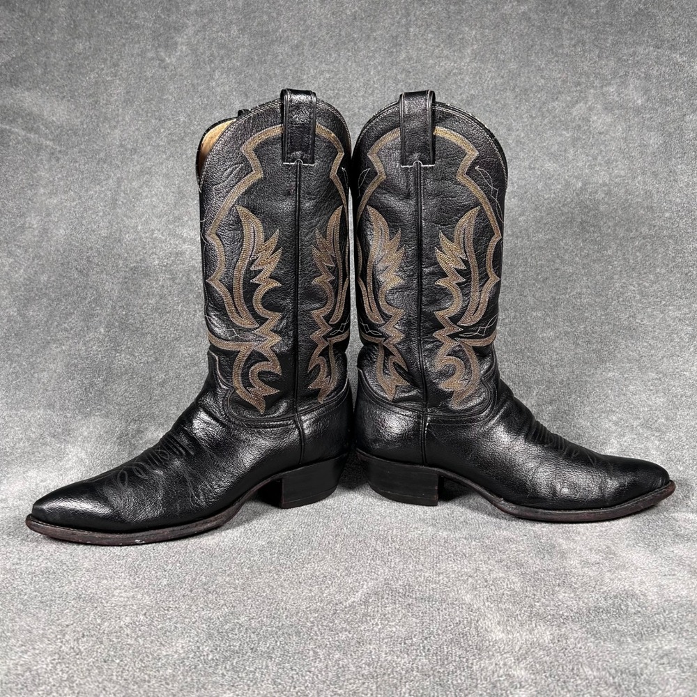 Vintage Justin Cowboy Western Boots Mens 7.5 EE Black Leather Pointed USA 1269 - Picture 8 of 16